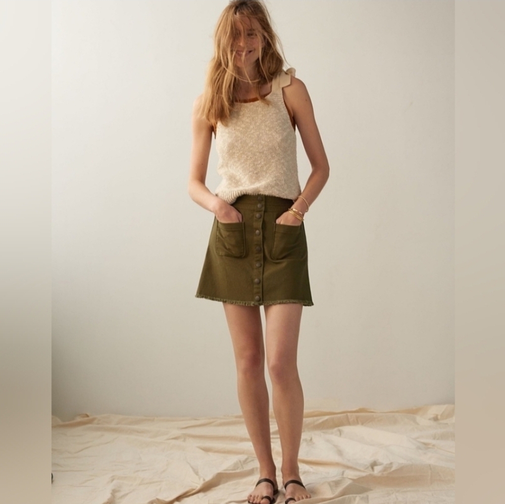 Madewell Raw-Hem A-Line Mini Skirt Green/Kale Size 0